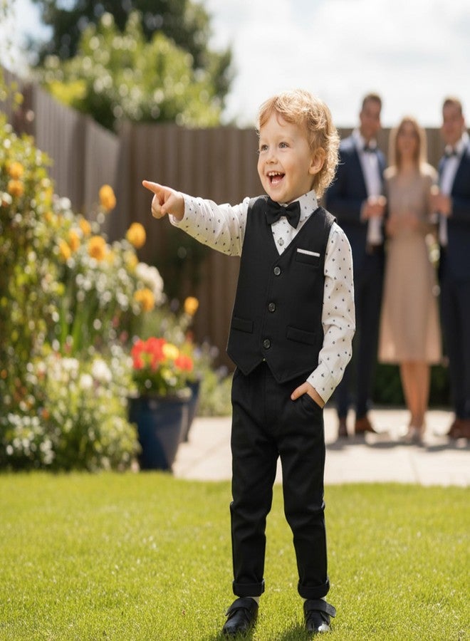 Volunboy Toddler Gentleman Wedding Suits Formal Bowtie Vest Outfit Ring Bearer Birthday Dress Shirts Pants Set (Black, 3-4T) - Image 2